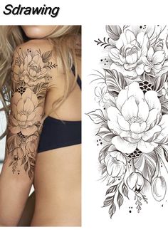 a woman's arm with flowers and leaves tattoo on the left side of her body