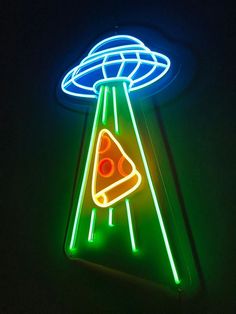 UFO Pizza Abduction Neon Sign Pizza Parlor, Commercial Signs, Pizza Planet, Perfect Pizza, Business Signage, Event Exhibition, Pizza Slice, Led Neon Lighting, Custom Neon