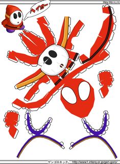 an image of a cartoon character with scissors and other items in the background that are red, white, and blue