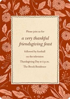 an orange and white thanksgiving card with flowers on it