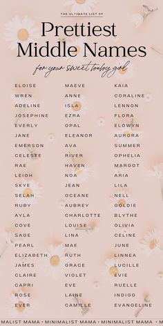 Searching for baby girl names? These cute middle names for girls are some of the most versatile picks! From strong baby names to modern baby names, there are unique middle names ideas for EVERY mama on this list - all hand-picked! Names With Middle Names, Girl Name List