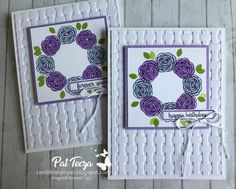 two cards with purple flowers on them