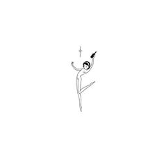 a black and white drawing of a ballerina in the air with her arms outstretched