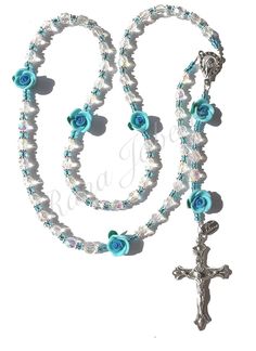 Beautiful Rosaries, Blue Rose Flower, Catholic Jewelry, Rosary Necklace