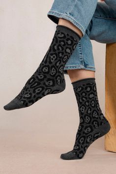 Eliza Faulkner Designs Inc. Accessories Bleuforêt Leopard Sock Grey Animal Print Socks, Denim Sweater Jacket, Cotton Tights, Wool Animals, Liverpool Jeans, Mac Jeans, Twist Top, Candles For Sale, Denim Sweater