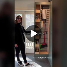 a woman standing in front of a closet with the words it's perfect written on it