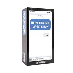 the new iphone, who dis? box is shown in black and has blue text on