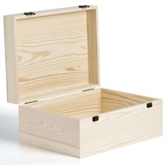 an open wooden box on a white background