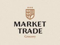 the market trade grocery logo is shown in brown and beige colors on a white background