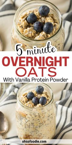 Text reads Overnight Oats With Vanilla Protein Powder Protein Powder Overnight Oats