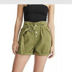 Brand New With Tags, Free People Sage Shorts Sz 6 Utility Shorts, Denim Belt, Free People Shorts, High Rise Denim Shorts, Simple Tees, Twill Shorts, Distressed Shorts, High Rise Denim, Green Shorts