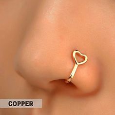 a close up view of a nose with a heart shaped nose ring on it's side