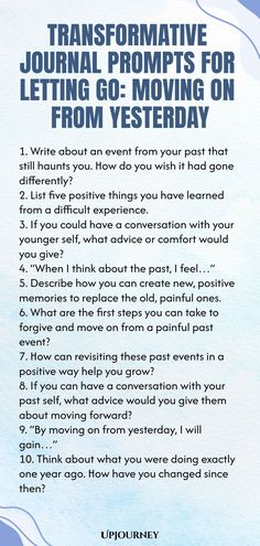 Transformative Journal Prompts for Letting Go: Moving On from Yesterday Moving On Prompts, Journal Moving Parts, Letting Go Of The Past Journal Prompts, Journal Prompts For Detachment, Journal Prompts For Moving On, Letting Go Prompts, Things To Let Go Of, Journal Prompts For Letting Go, Letting Go Journal