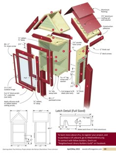 the plans for a chicken coop are shown in red and white, with instructions on how to