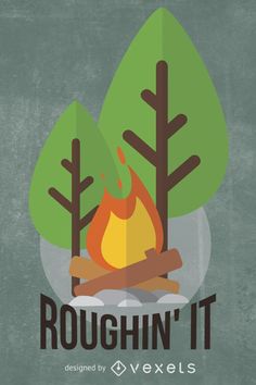 the logo for roughin'it, designed by vexels and features a campfire surrounded by trees