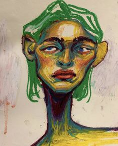 a painting of a woman with green hair