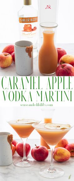 the caramel apple vodka martini is served in coupe glasses