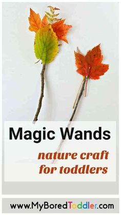 two autumn leaves with the text magic wands nature craft for toddlers