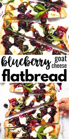 flatbreads with blueberries and goat cheese on them