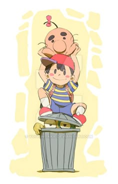 an image of two people sitting on top of a trash can with one person holding the other