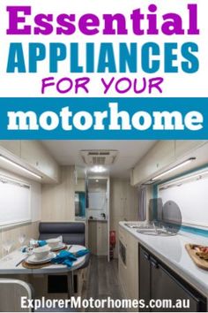 an rv with the words essential appliance for your motorhome