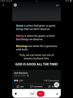 an iphone screen with the message grace is god gives us good things that we don't