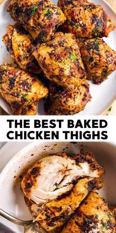 the best baked chicken thighs are on this plate