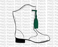 a drawing of a boot with a green tassel