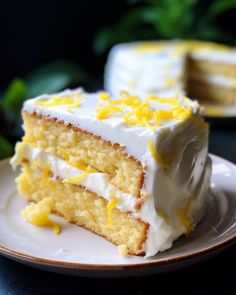 a slice of lemon cake on a plate