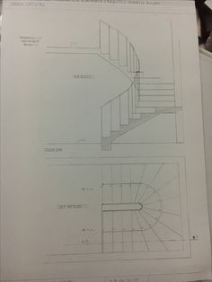 two drawings of stairs are shown on top of a piece of paper that has been folded over