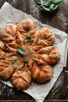 freshly baked bread with herbs and spices on top