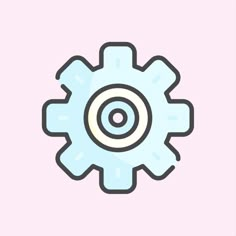 a blue and white gearwheel on a pink background