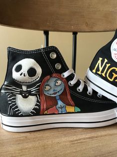 Nightmare Before Christmas inspired shoes | Etsy Nightmare Before Christmas Shoes, Custom Converse Shoes, Christmas Hand Painted, Painted Shoes Diy, Christmas Shoes, Disney Shoes