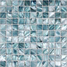 blue and white glass mosaic tile in the shape of squares, with silver foil on each side