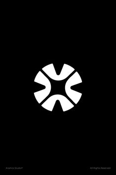 a black and white logo with the letter x in it's center, on a dark background