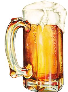 a painting of a mug of beer with foamy bubbles on the top and bottom