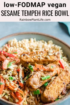 this low - fodmap vegan sesame temper rice bowl is an easy and healthy meal that's ready in under 30 minutes