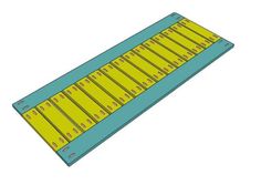 a drawing of a ruler that is yellow and has blue lines on the bottom half