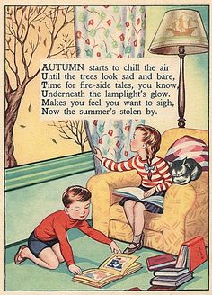 an old children's book is shown with the caption autumn starts to chill the air