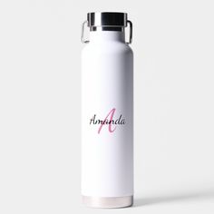 a white water bottle with the word amenadia printed on it's side