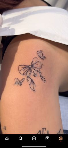 Flowers Tied With Ribbon Tattoo, Girly Shoulder Tattoo, Big Lower Back Tattoos, Small Stomach Tattoos Women, Middle Of Chest Tattoo Female, Cutesy Tattoos, Chest Tattoo Female, Pretty Tattoo