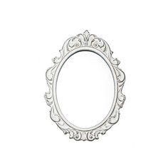 an oval mirror with ornate designs on the front and back sides, set against a white background