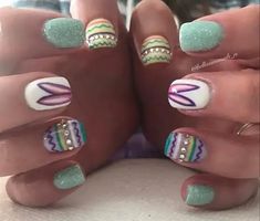 Easter Nail Art Ideas, Squoval Nails, Colorful Nail, Cute Nail Art Designs