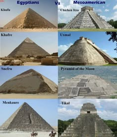 the pyramids and their names are shown in four different pictures, including one that shows them