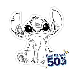 a sticker with an image of a baby elephant on it's face and the words buy 10 get 50 % off