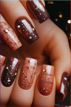 Constellation Nail Art, Nail Nail Designs, Usa Nails, Fall Nail Art Designs, Gel Nail Design, Designs Nail, Nail Nail, Fall Nail Art, Gel Nail Designs