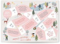 This non-photo Holiday card lets you share 7 key moments of your year in the style of a board game. Christmas Card Family Highlights, Family Holiday Cards, Vintage Holiday Cards, Photo Christmas Cards, Nomad Life, Unique Christmas Cards, Custom Christmas Cards, Adventure Holiday, Custom Envelopes