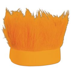 an orange hat with furry fur on the top and bottom, sitting in front of a white background