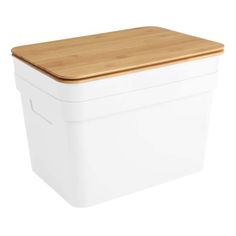 an ice chest with a wooden lid