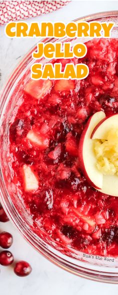 cranberry jello salad in a glass bowl